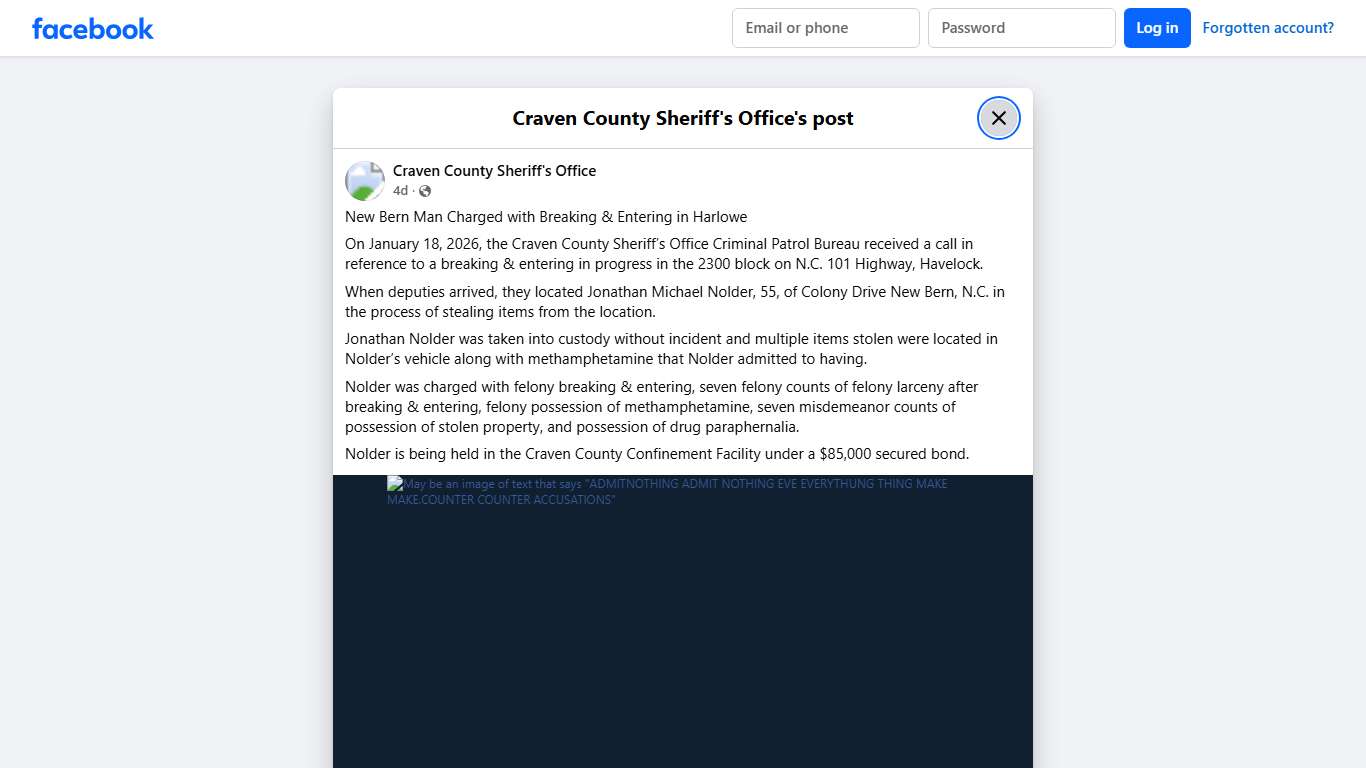 New Bern Man Charged with... - Craven County Sheriff's Office Facebook